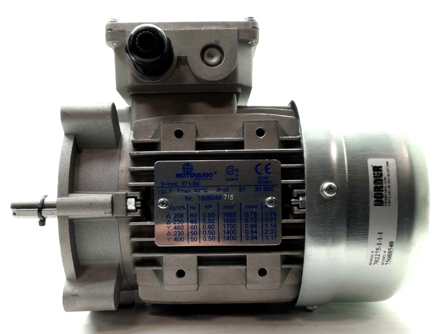 New Other Motovario T71-B4 AC Motor, 1/2HP, 1665RPM, 3PH 208/230/400/460VAC, 56C Frame