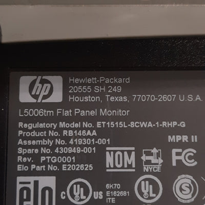 Used HP L5006tm Elo 15" Touchscreen LCD Flat Panel 4:3 Display Monitor VGA USB VESA75