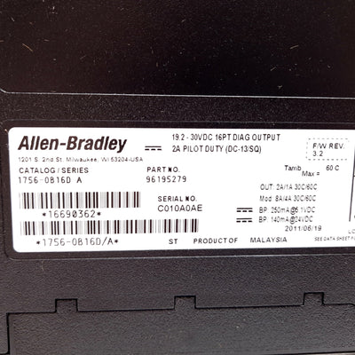 Used Allen Bradley 1756-OB16D/A Control Logix DC PLC Output Card 16-Point 19.2-30VDC