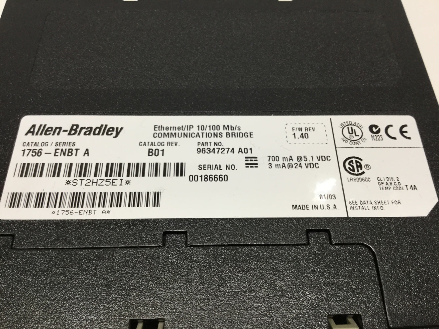 Used Allen Bradley 1756-ENBT Series A ControlLogix Communication Ethernet/IP Module