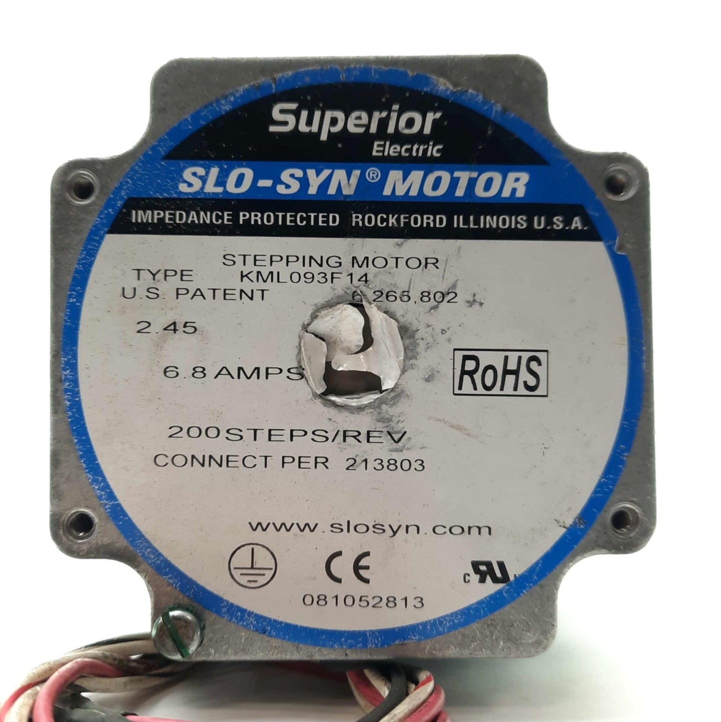 Used Superior Electric KML093F14 SLO-SYN Stepper Motor, 1.8ø, 2.45VDC 6.8A, NEMA 34