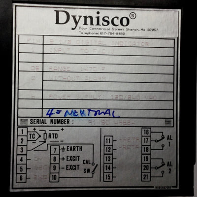 Used Dynisco FIH-1-05-0-6 Digital Temperature Indicator Type J TC 1470øF 120/240VAC