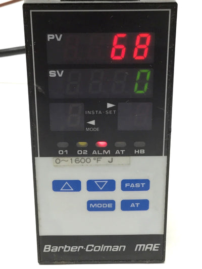Used Barber-Colman MAE1-40300 Temperature Controller, Relay Out, Type J, 0-1600øF