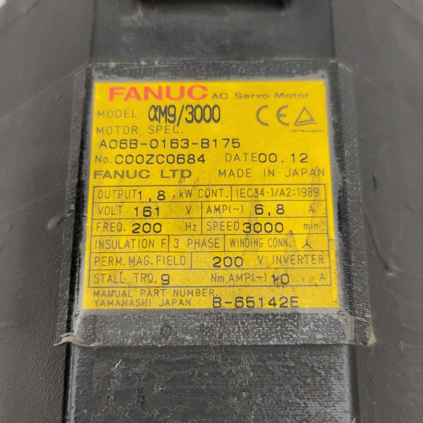 Used GE Fanuc AM9/3000 A06B-0163-B175 AC Servo Motor 1.8kW, 3000RPM, 9Nm, 161V, 200Hz