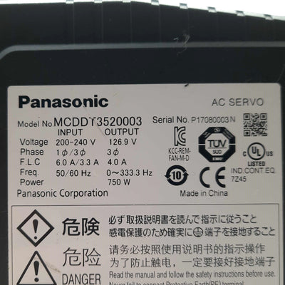 Used Panasonic MCDDT3520003 MINAS A4 Servo Drive .75kW 3? 120VAC Out 1/3? 240VAC In