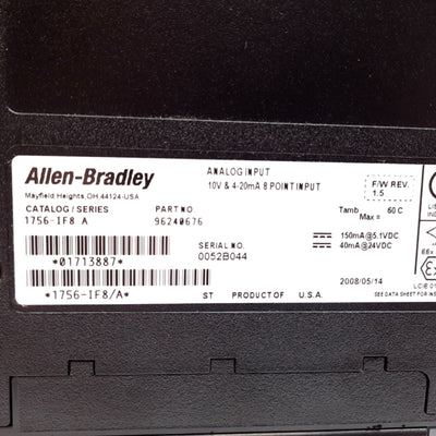 Used Allen Bradley 1756-IF8/A ControlLogix Analog Input Module 8-Point 10V 4-20mA