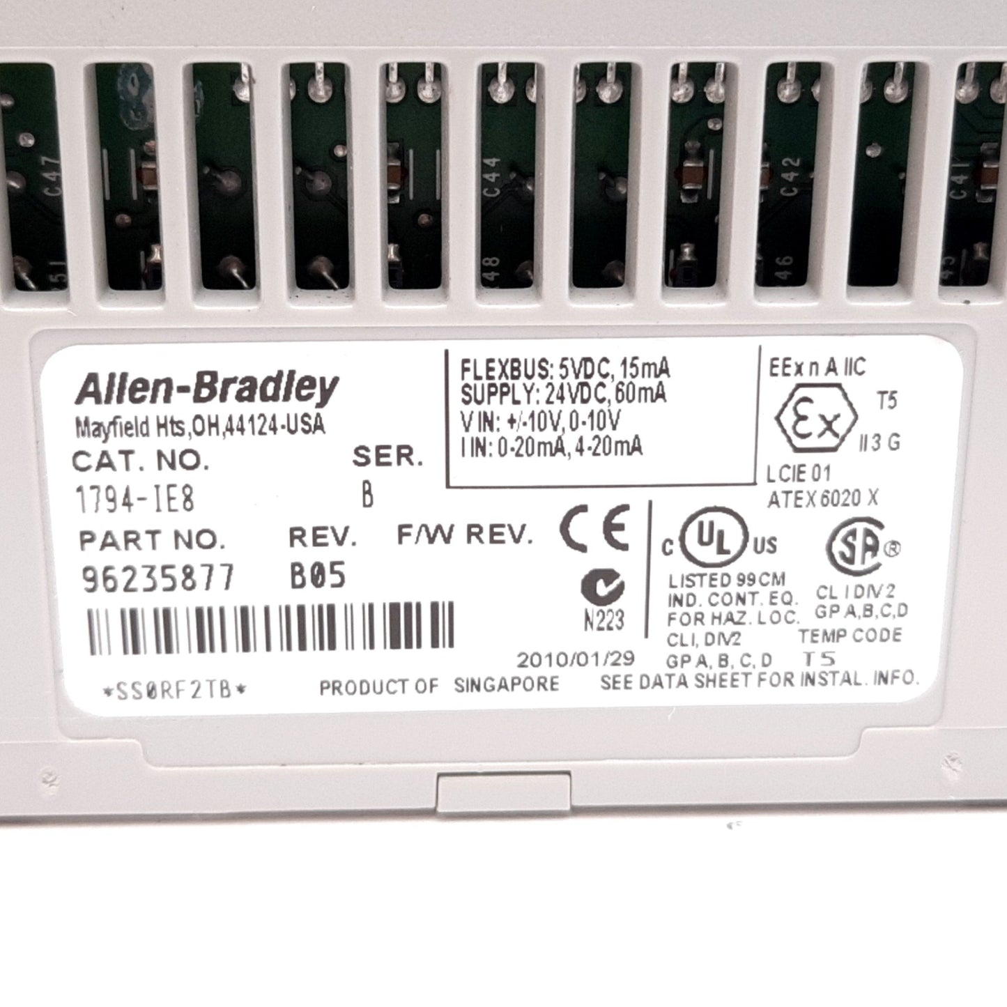 Used Allen Bradley 1794-IE8 /B Flex I/O Analog Input Module 8-Ch w/ 1794-TB2 Base