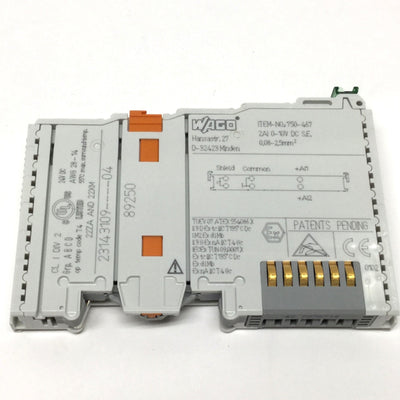 Used Wago 750-467 Analog Voltage Input Module, 0-10VDC, 12-bit, 2-Channel, 24VDC