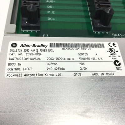 Used Allen Bradley 2093-PRS4 Kinetix 4-Axis Backplane Power Rail 325VDC 20A Buss