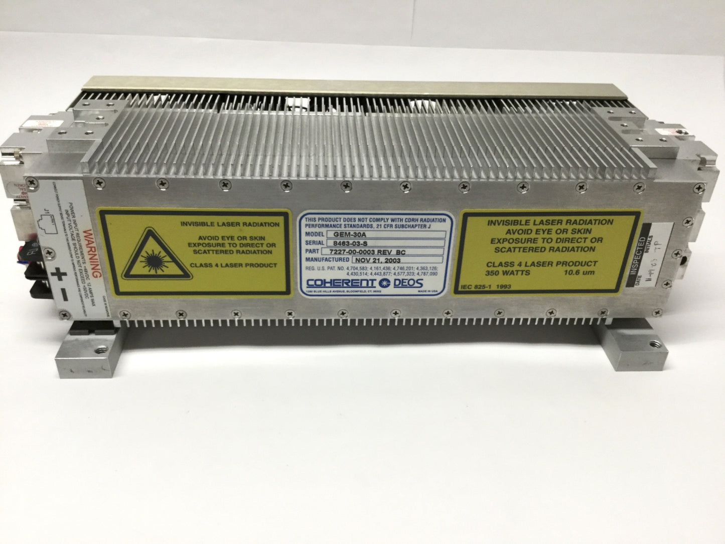 Used Coherent GEM-30A Industrial CO2 Laser Head, 30W, 10.6æm, ?1.8mm Beam, 48VDC 12A