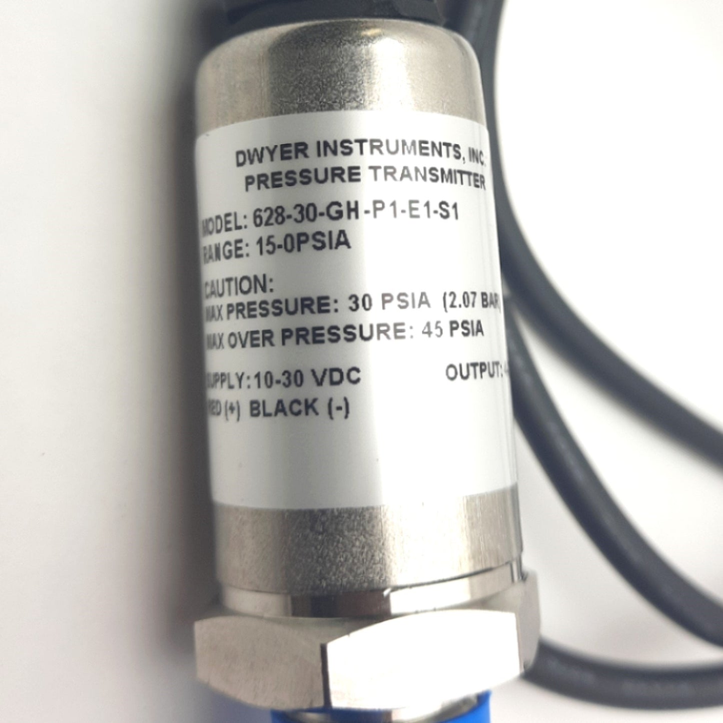 New Dwyer 628-30-GH-P1-E1-S1 Pressure Transmitter, 15-0 PSIA, Output 4-20 mA