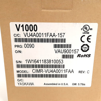 New Yaskawa CIMR-VU4A0011FAA AC Variable Speed Drive, 3-Phase, 380-480VAC, 5HP