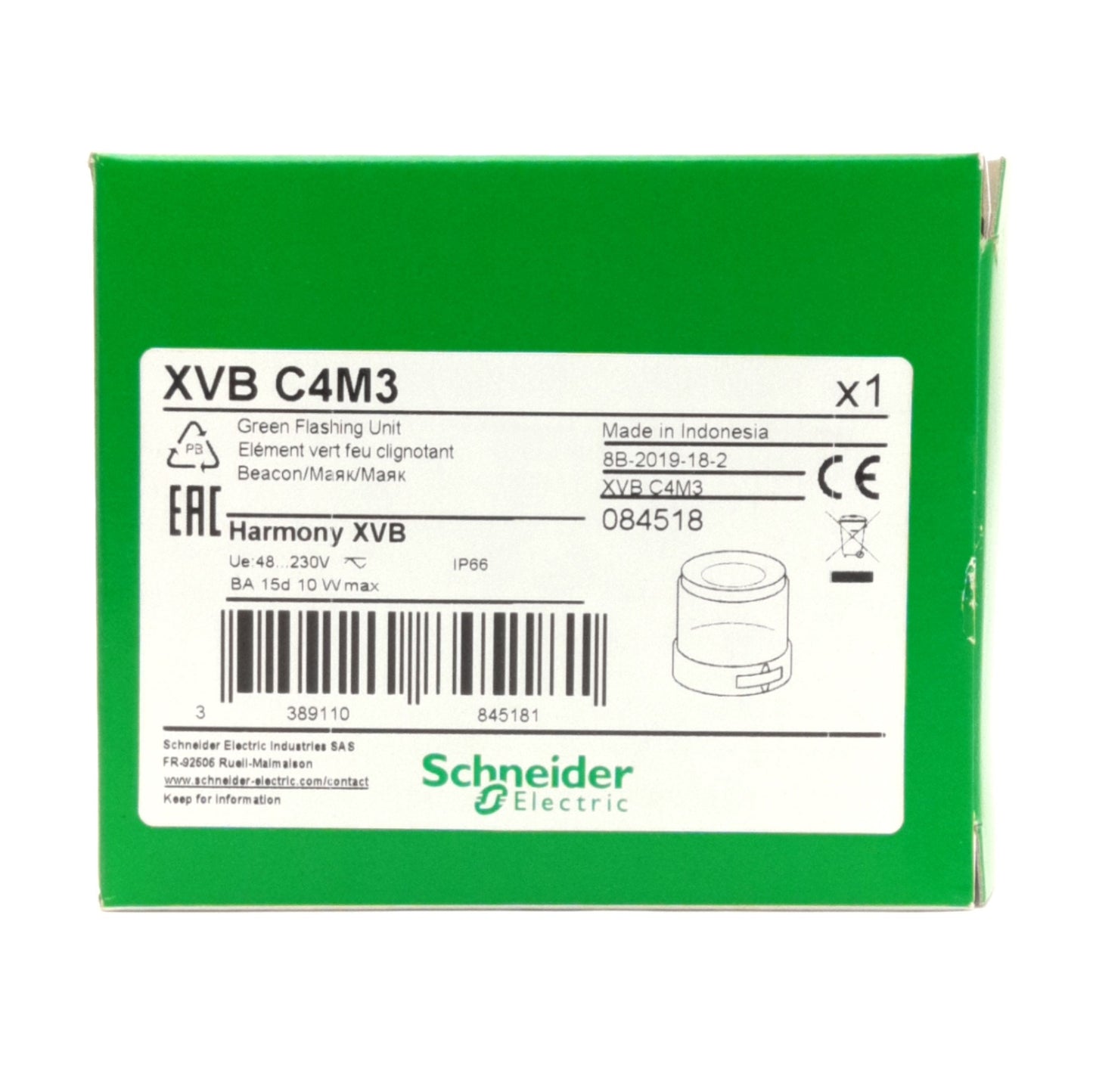 New Schneider Electric XVB C4M3 Green Indicator Bank, 48-230 VAC, 70mm, No Bulb