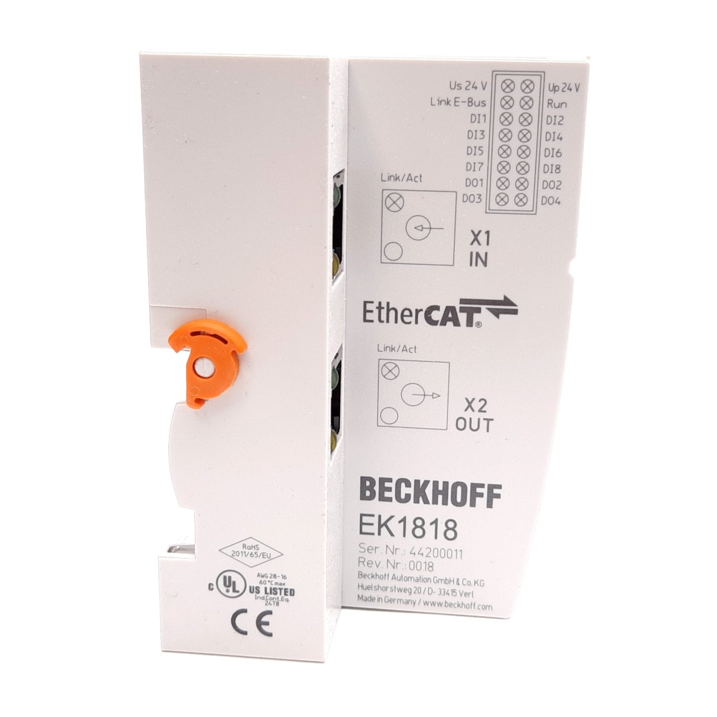 New Beckhoff EK1818 EtherCAT Coupler Module, 8x Digital Inputs & 8x Digital Outputs