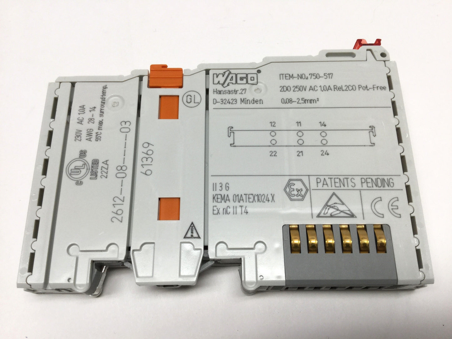 Used Wago 750-517 I/O 2-Channel SPDT Relay Output Module, 250VAC 1A, Potential-Free