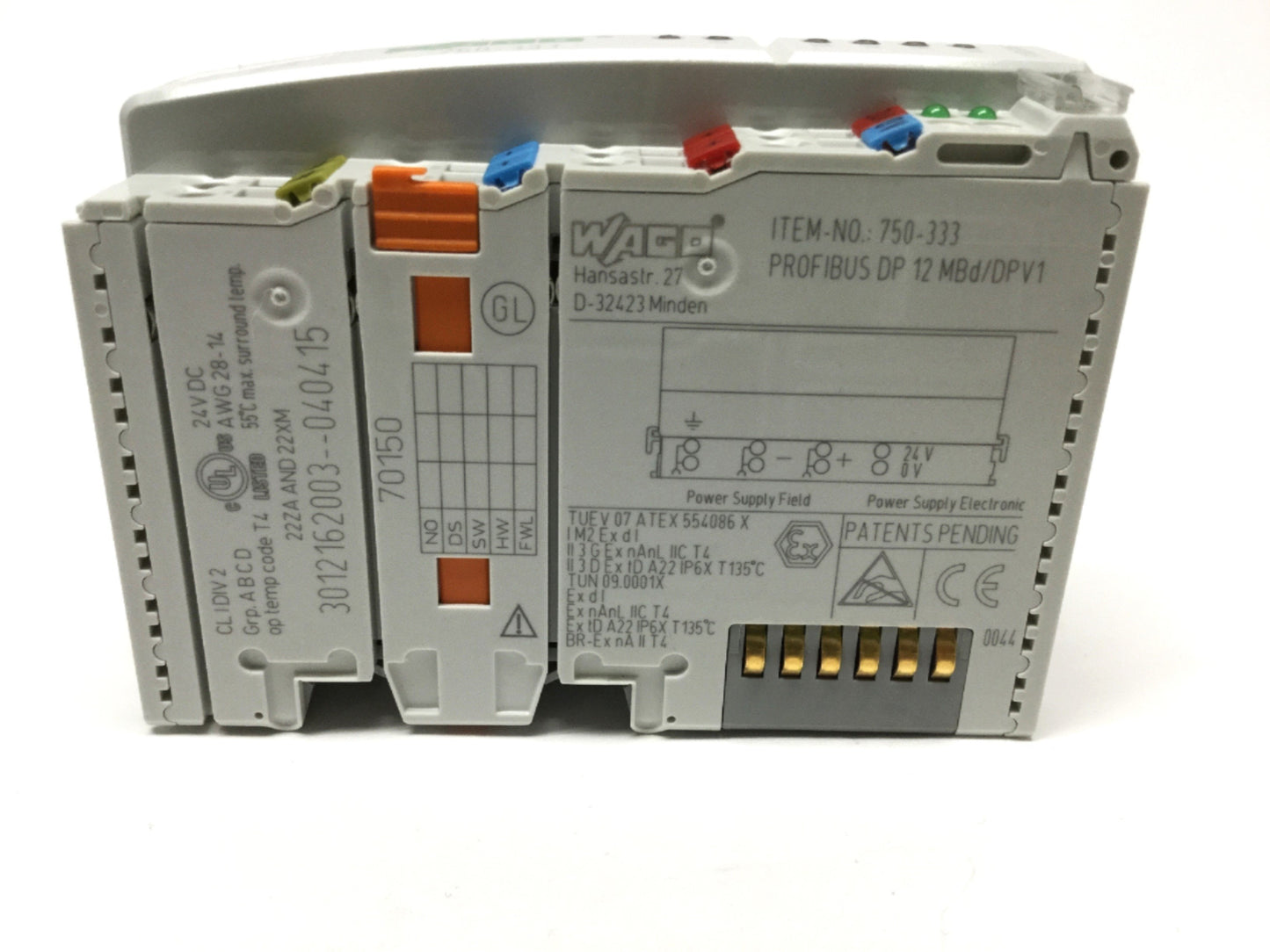 Used Wago 750-333 PROFIBUS DP Fieldbus Coupler Module, 9-Pin Dsub, 12MBd, 24VDC