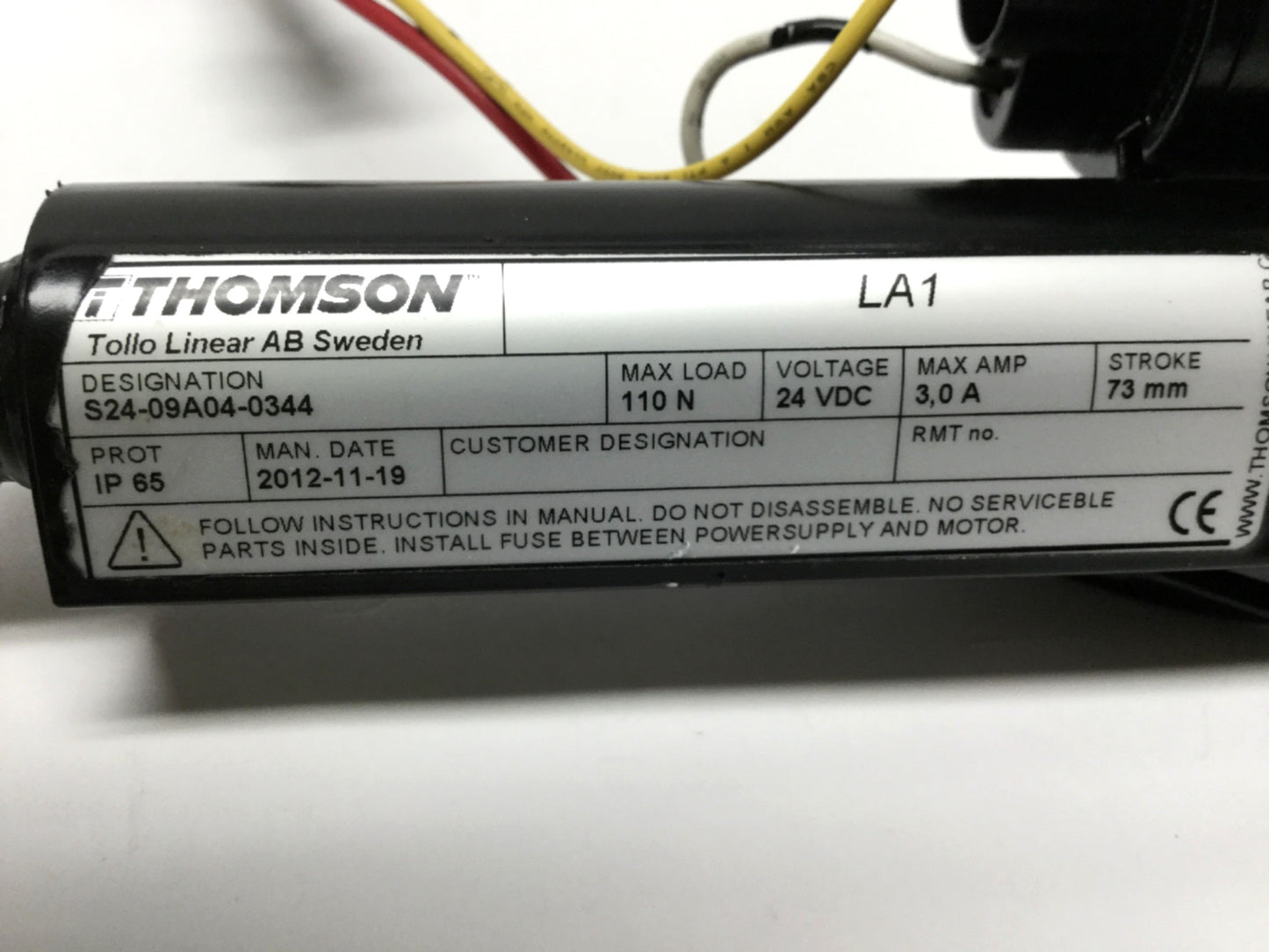 Used Thomson S24-09A04-0344 Linear Actuator 52mm/s, 73mm Stroke, 110N Load, 24VDC