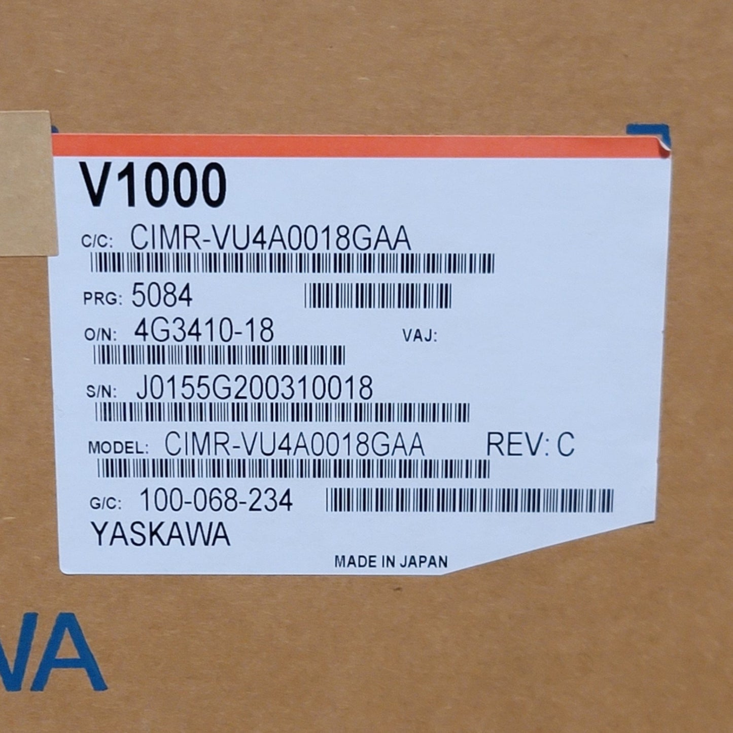 New Yaskawa CIMR-VU4A0018GAA Rev C V1000 NEMA 4x AC Drive, 7.5kW, 380-480VAC 3-Ph