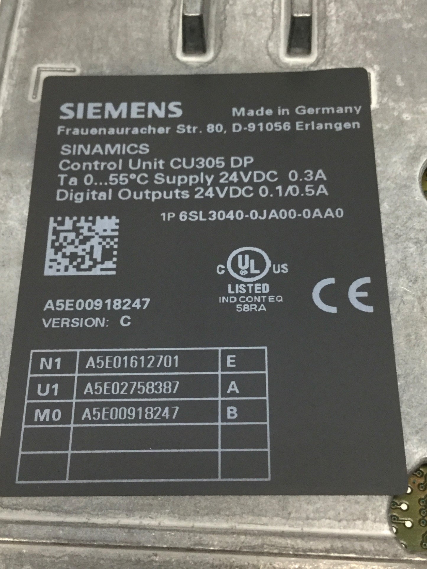 Used Siemens 6SL3040-0JA00-0AA0 SINAMICS S110 CU305 Profibus DP Control Unit 24VDC