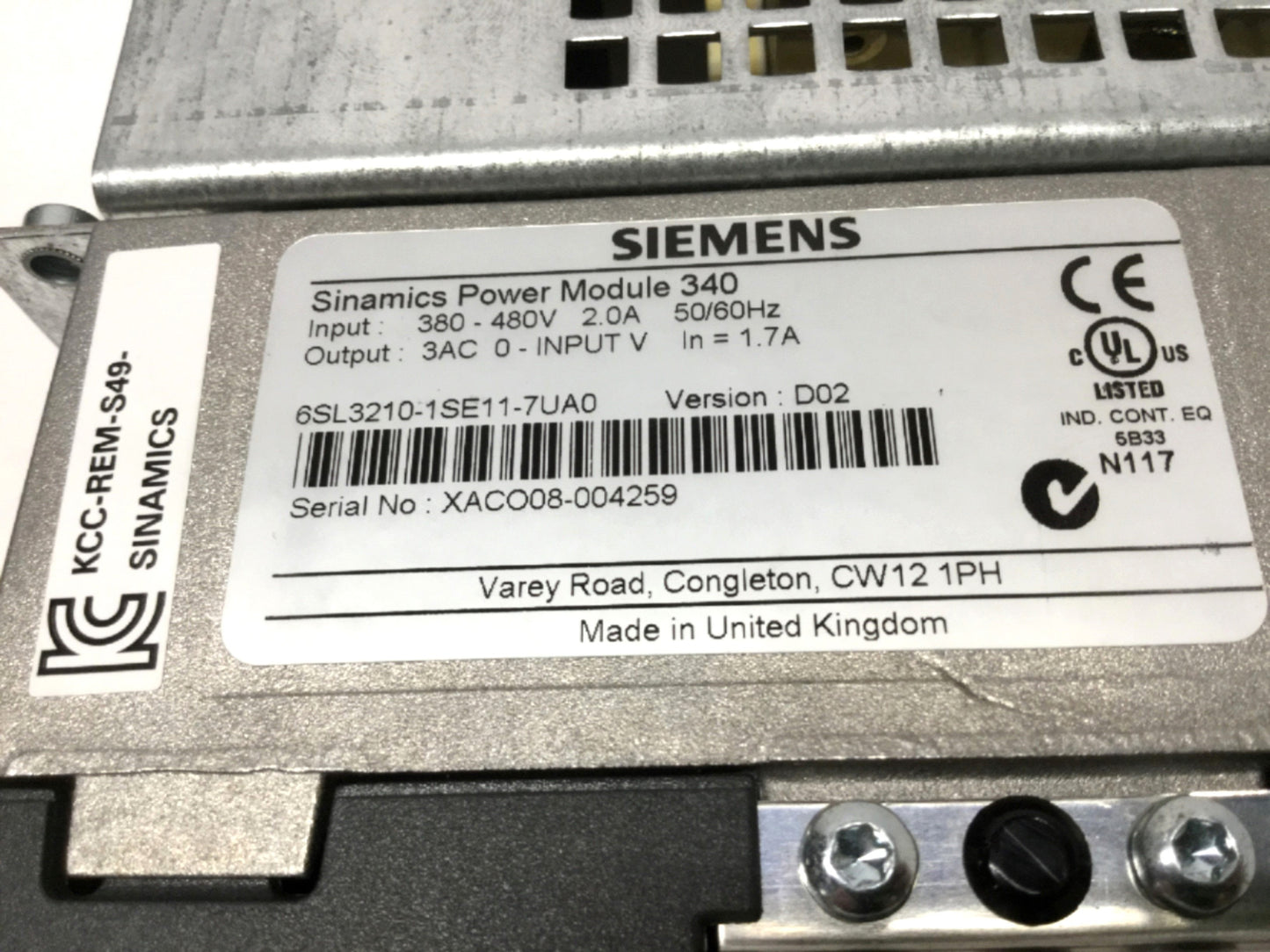 Used Siemens 6SL3210-1SE11-7UA0 Sinamics Power Module 340, 0.55kW, 3-Phase 380-480VAC