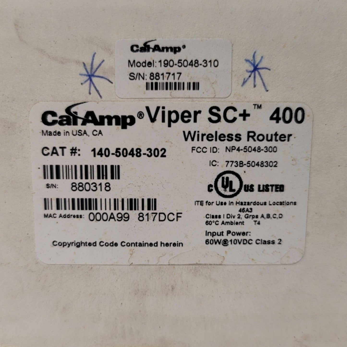 New CalAmp 140-5048-302 Viper SC+ 400 Wireless Router, 406.1-470MHz UHF, 128kbps