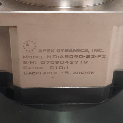 Used Apex Dynamics AB090-S2-P2 Servo Gearbox Reducer, 10:1, 90mm Frame, 22mm Out