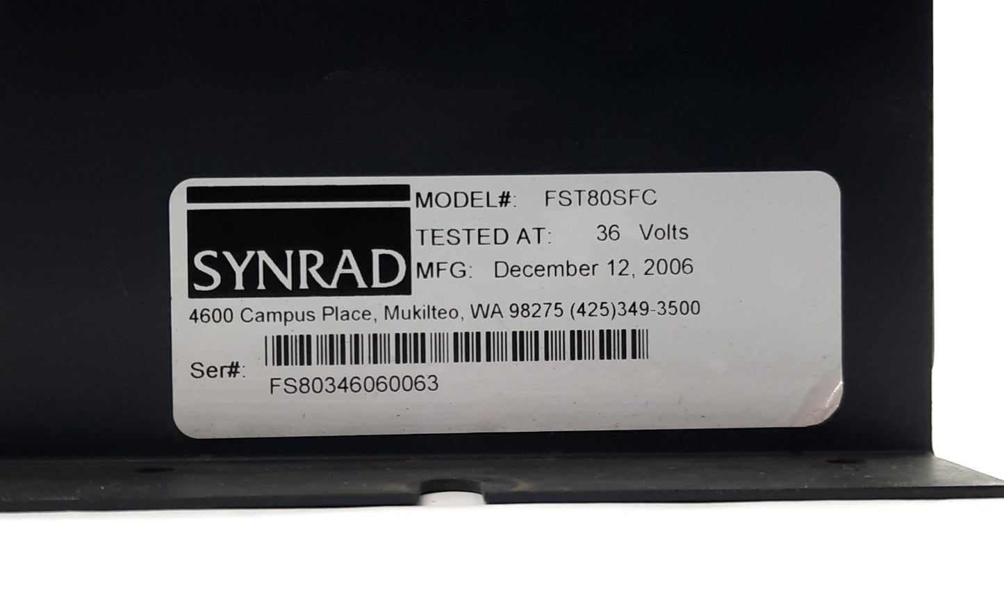 Used Synrad FST80FSC Firestar LASER RF Supply, Air Cooled, 36VDC, for T80 LASER