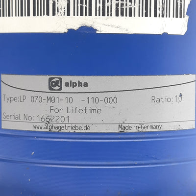 Used Wittenstein Alpha LP070-MO1-10-110-000 Planetary Gearhead 10:1 Ratio Ø16mm Shaft