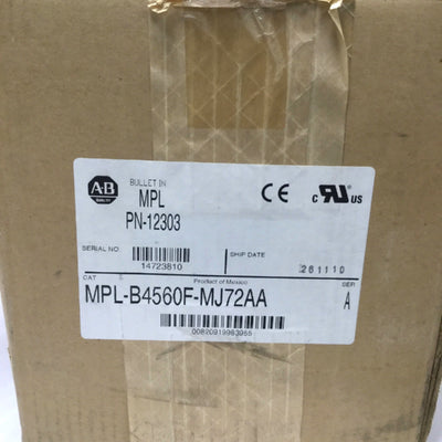 New – Open box Allen Bradley MPL-B4560F-MJ72AA Brushless Servo Motor 3.2kW, 3000RPM, 460VAC 3PH