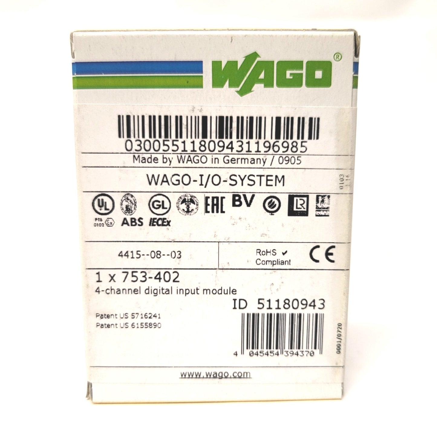 New Wago 753-402 4-Channel Digital Input Module 4-Bit, 24VDC, 2x 2-Wire/3-Wire