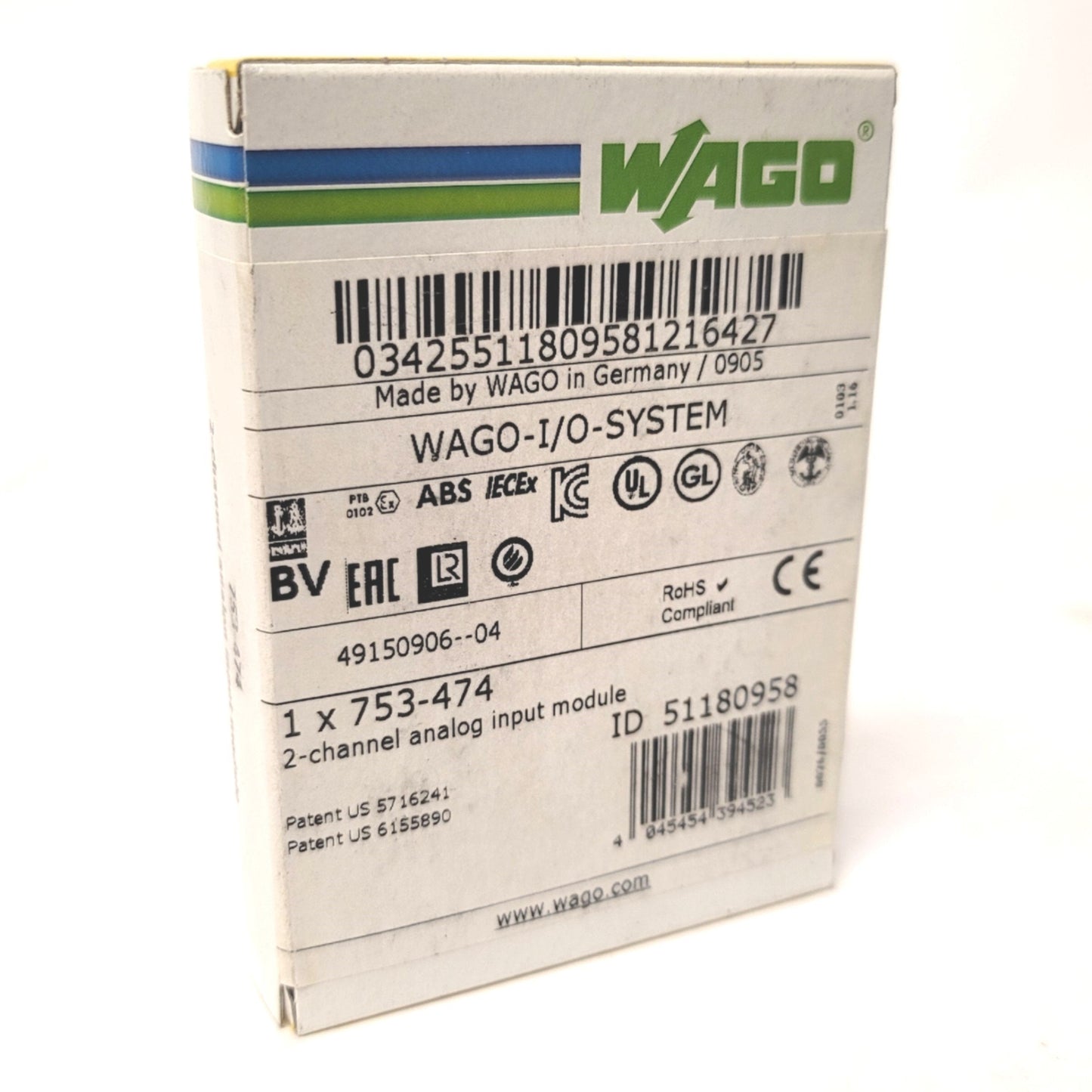 New Wago 753-474 2-Channel Analog Input Module, 16 Bit, 4-20mA, Single Ended