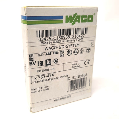 Wago 753-474 2-Channel Analog Input Module, 16 Bit, 4-20mA, Single Ended