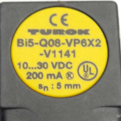 Used Turck Bi5-Q08-VP6X2-V1141 Inductive Proximity Sensor, 5mm Range, 10-30VDC 200mA