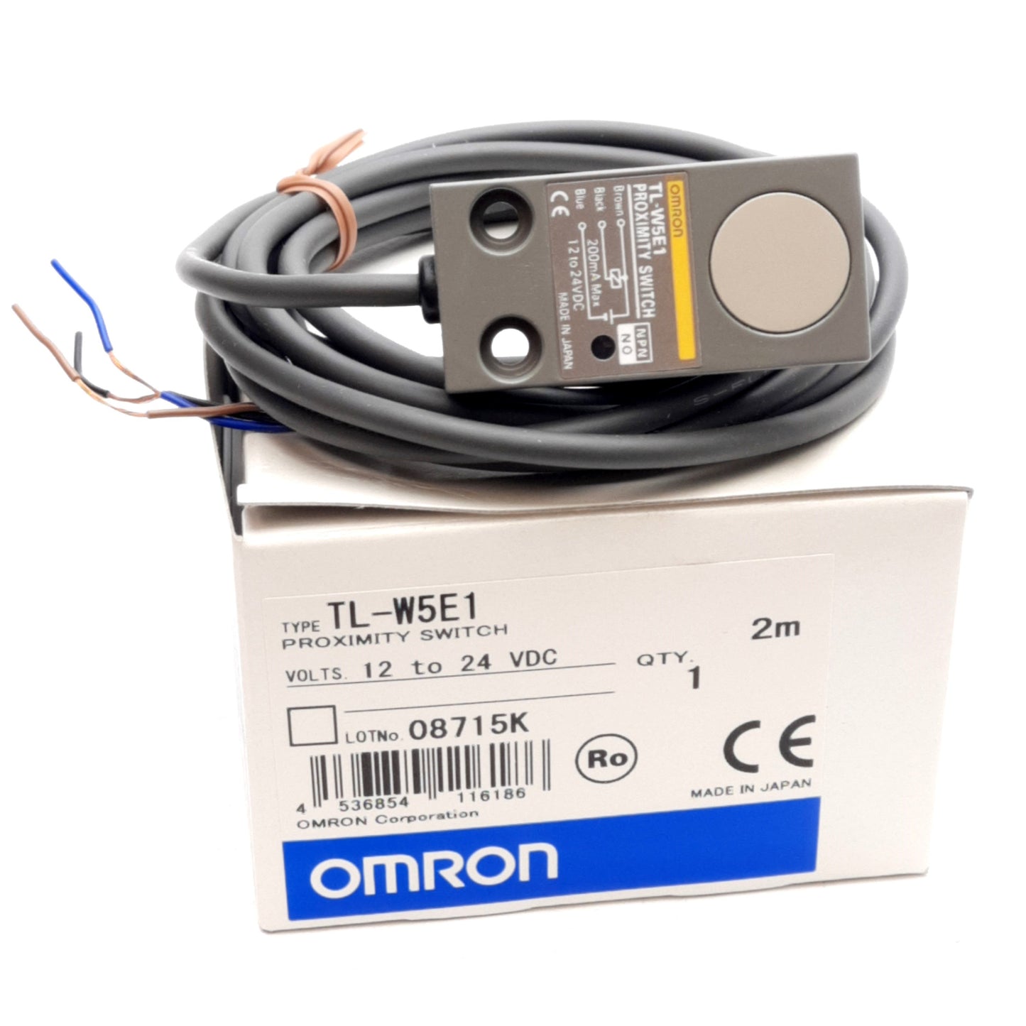 New Omron TL-W5E1 Proximity Sensor, NPN NO, 3-Wire, 5mm Range, 12-24VDC 200mA, 2m