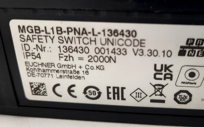 Used Euchner MGB-L1B-PNA-L-136430 Safety Switch Unicode 75V 0.5kV 2000N 500mA *No Key