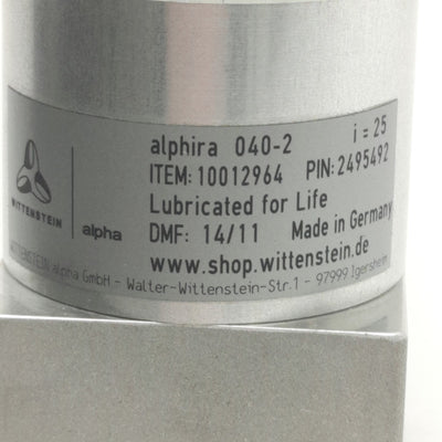 Used Wittenstein Alphira 040-2 10012964 Gearhead, 25:1, 10mm shaft, 8mm Input