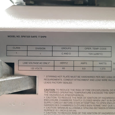 Used Thermo Scientific SP87325 SAFE-T SHP9 Explosion Proof Stirrer 1200RPM 220C 120V