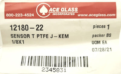 New Ace Glass 12180-22 SS Thermocouple T-Type Ø1/8 x 12" -200-250°C PTFE Coated