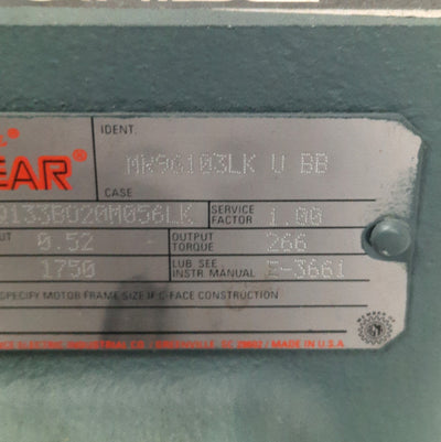 Used Dodge MR96103LKUBB Tigear Reducer, 13 Case, C-Face, 20:1, 56C Frame, 1HP Rating