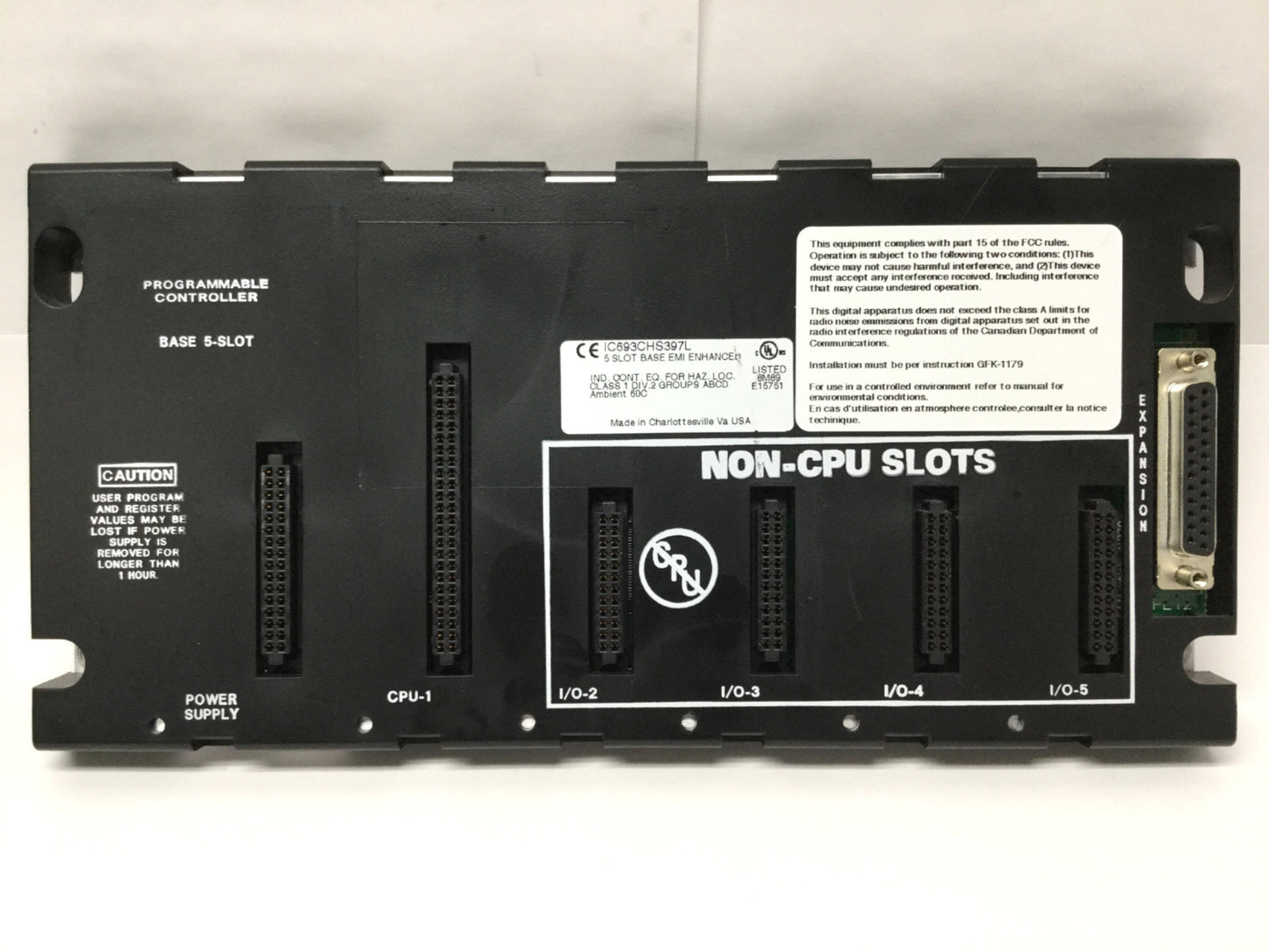 GE Fanuc IC693CHS397L Series 90-30 PLC 5-Slot Base Rack Mount, EMI Enhanced