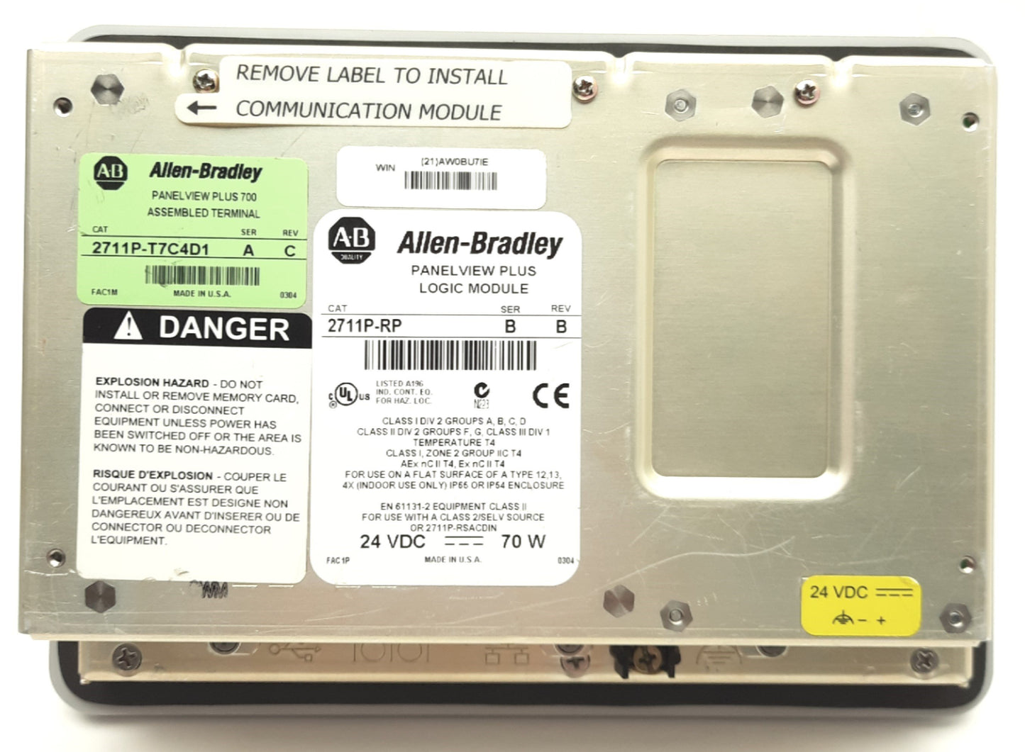 Used Allen Bradley 2711P-T7C4D1 Ser A Rev C PanelView Plus 700 HMI 7" USB/RS232 24VDC