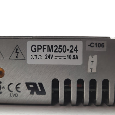 Used CONDOR GPFM250-24 Power Supply, 250W, 24VDC 10.5A Out, 100-240VAC 6A 50/60Hz In