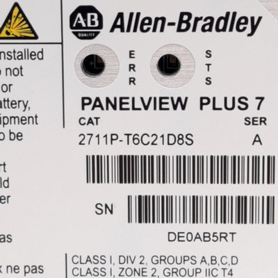 Used Allen Bradley 2711P-T6C21D8S PanelView Plus 7 HMI Touch Screen 5.7in, 24VDC