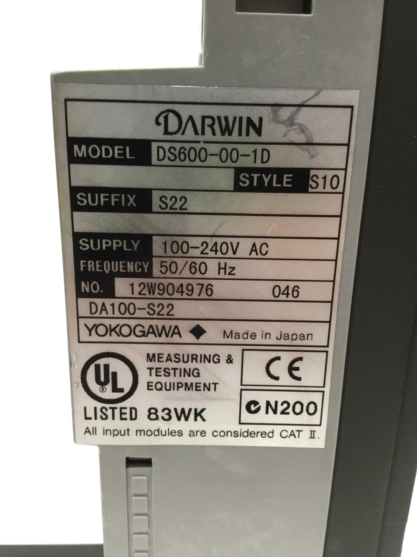 Used Yokogawa DS600-00-1D Darwin DAQ I/O Subunit 6-Module Interface, RJ45, 100-240VAC