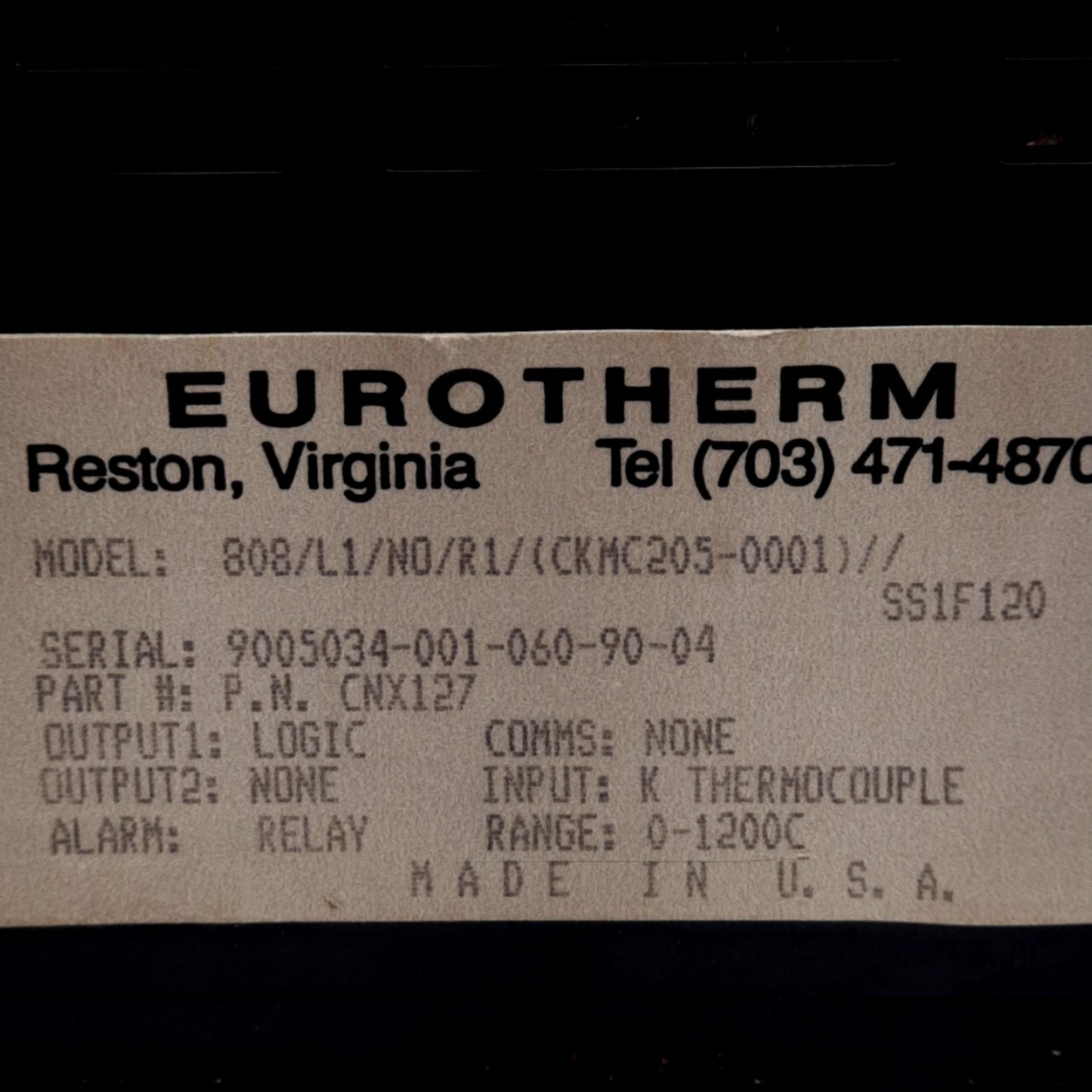 Used Eurotherm 808/L1/N0/R1/(CKMC205-0001)// Temperature Controller Logic Out 1200°C