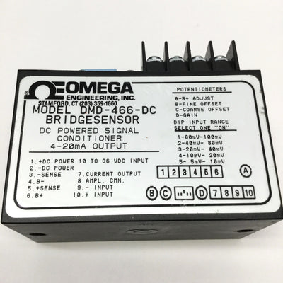 Used Omega DMD-466-DC Strain Bridge Amplifier Signal Conditioner 10-36VDC, 4-20mA