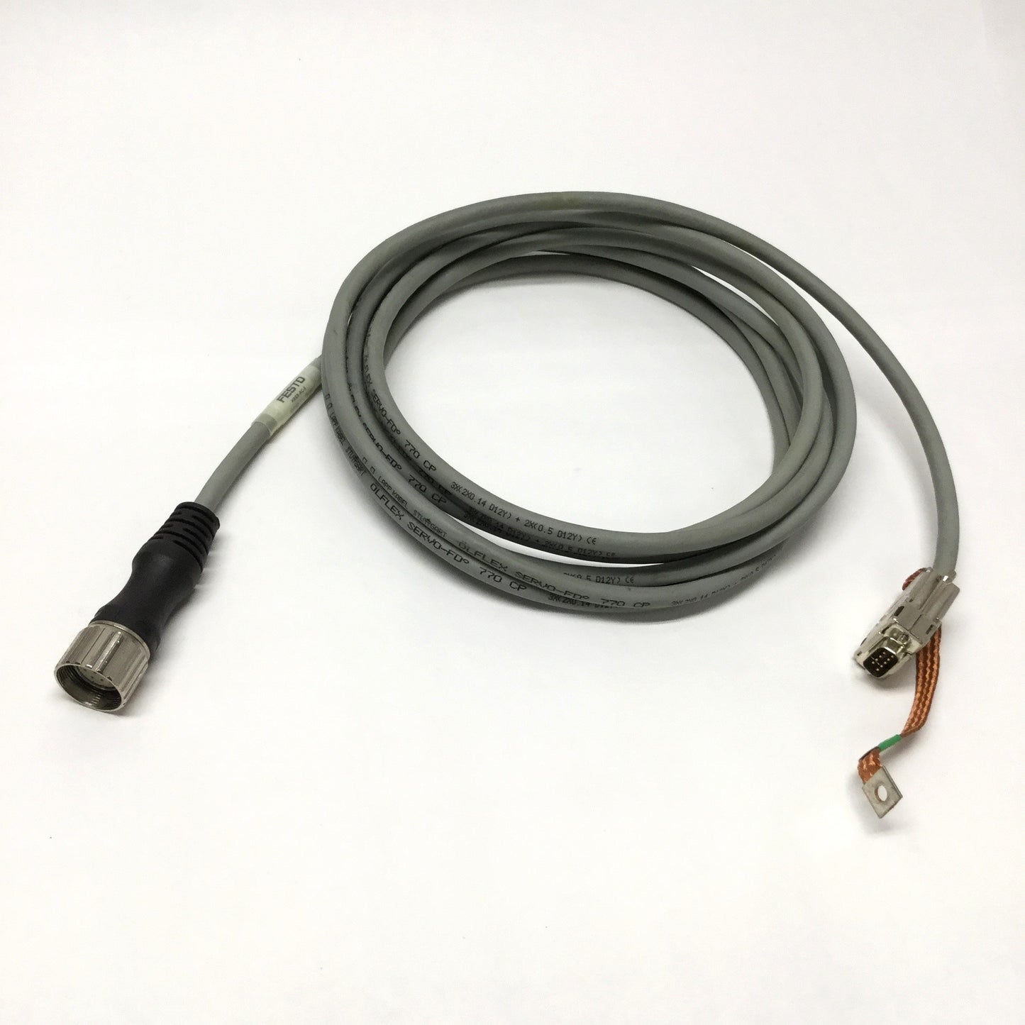 Used Festo KRES-AC-5 Servo Motor Resolver Feedback Cable 12-Pin Round to DB-9, 5m