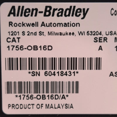 New – Open box Allen Bradley 1756-OB16D Control Logix DC PLC Output Card, 16-Point, 24VDC