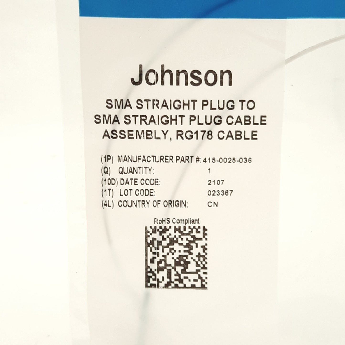 New Lot of 3 Johnson 415-0025-036 SMA Coax Cable RG-178 50Ohms Male to Male 36"