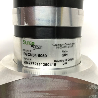 Used SureGear PGCN034-5050 Precision Planetary Gearbox, 50:1 Ratio, 6000RPM, NEMA 34